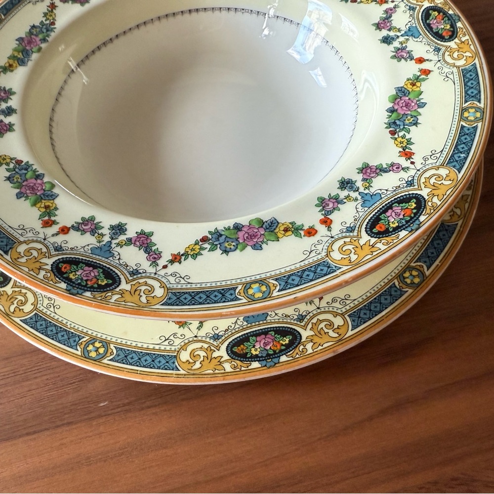 Vintage Floral Soup Bowl with Saucer, Earthenware English Dinnerware